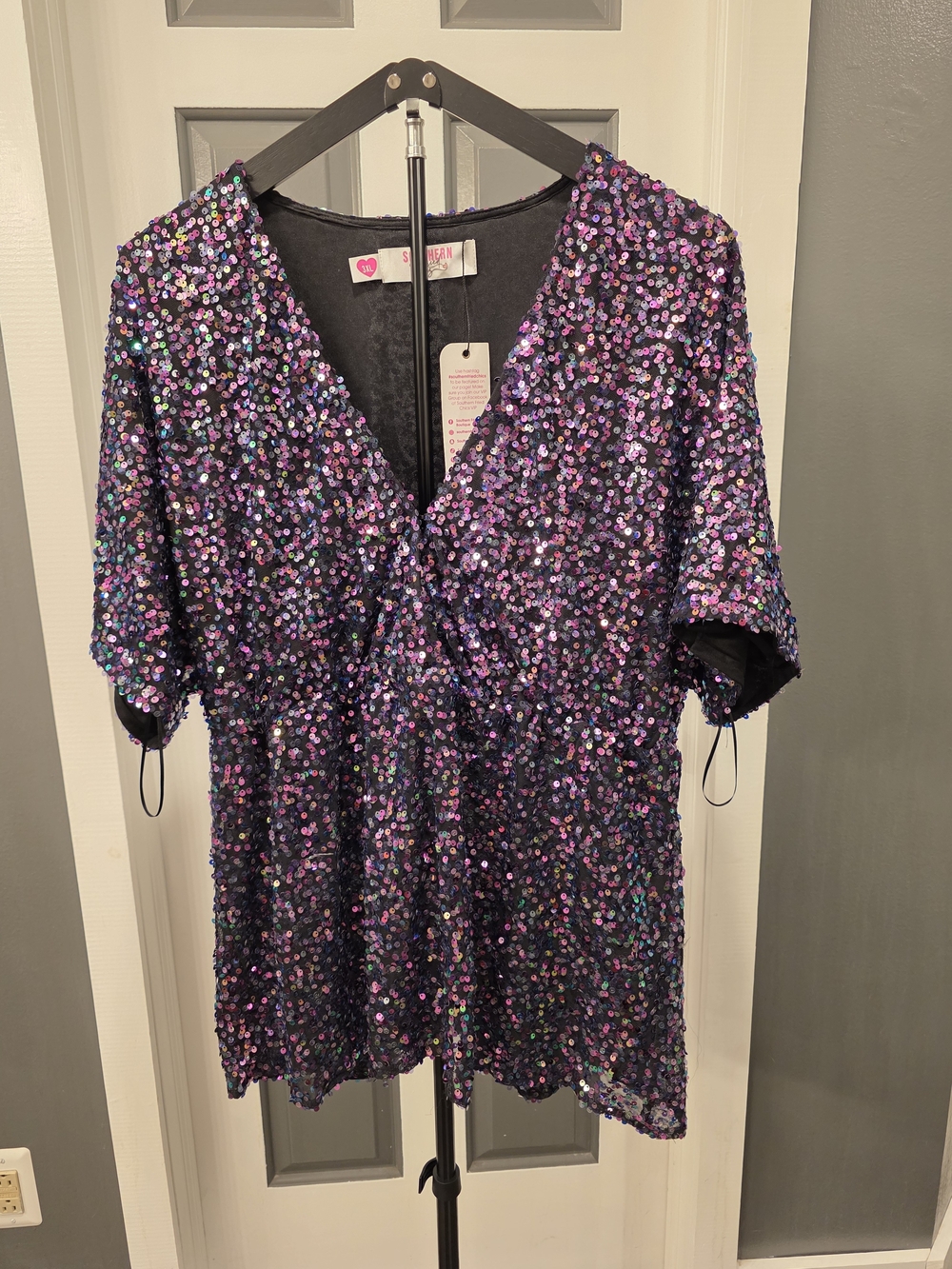 Southern Fried Chics Iridescent Sequin Blouse in Purple